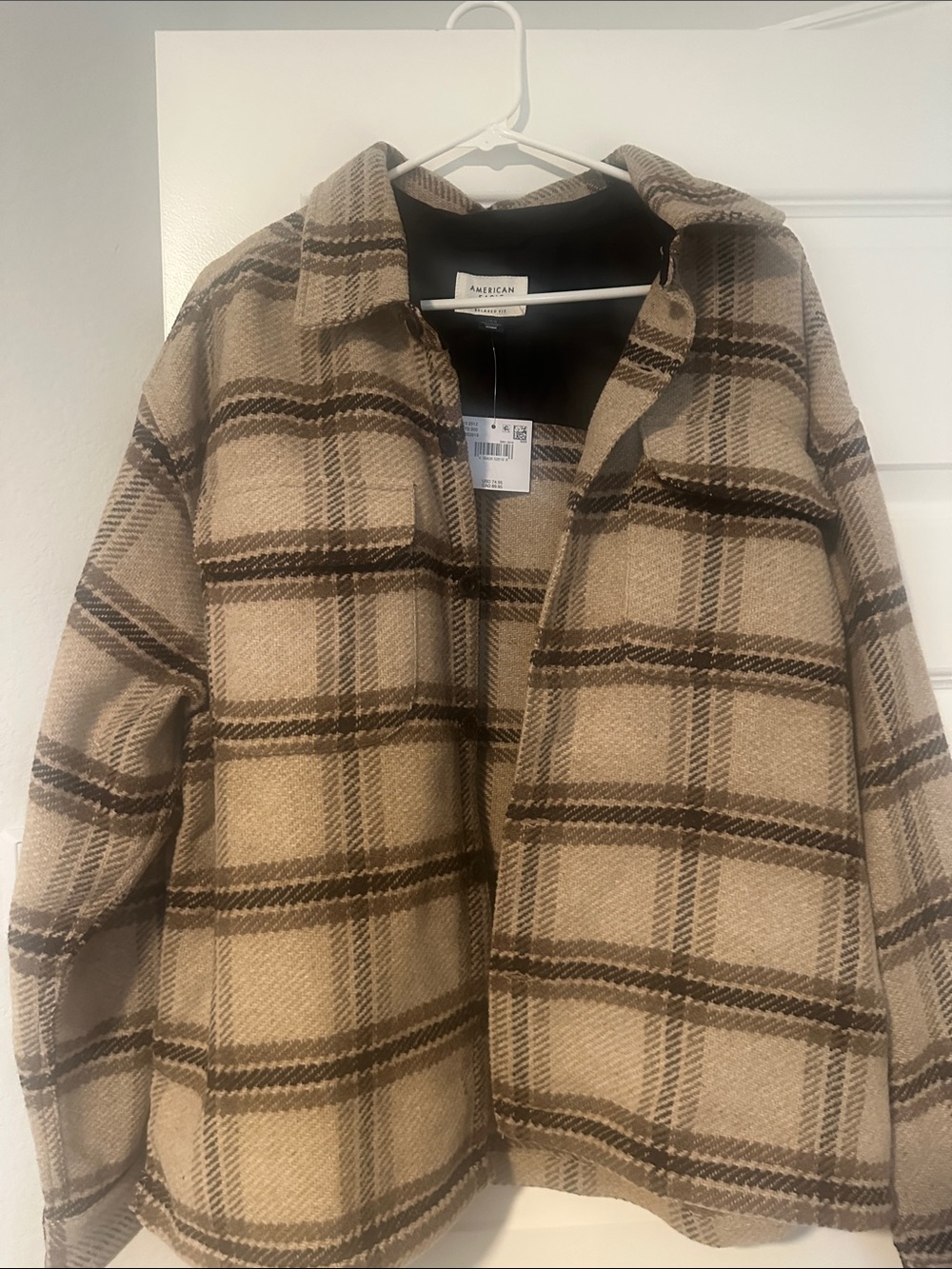 American Eagle Outfitters Beige and Brown Plaid Shacket